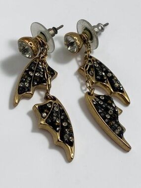 Swarovski Signed Swan Gold-Tone Crystal Bat Wing Earrings
